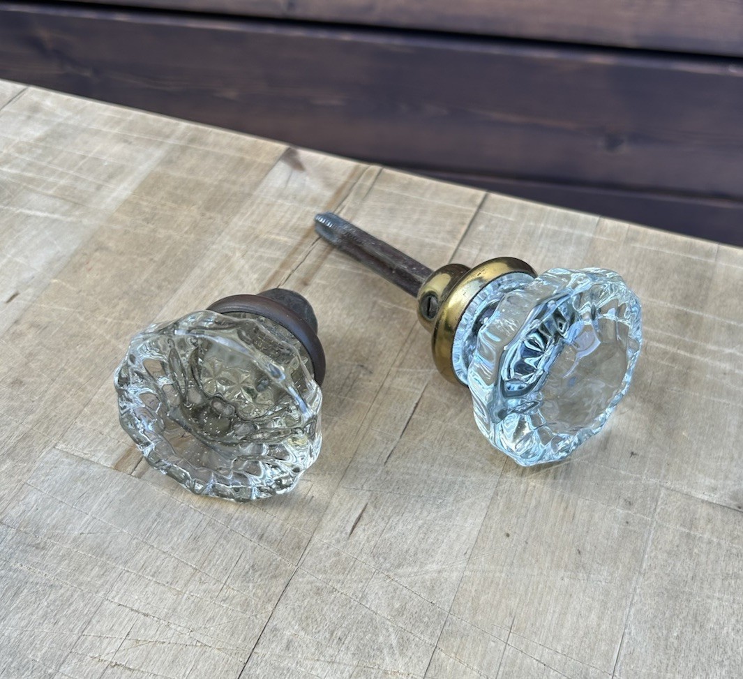Vintage Brass Glass Door Knob w/bonus similar Matching Knob