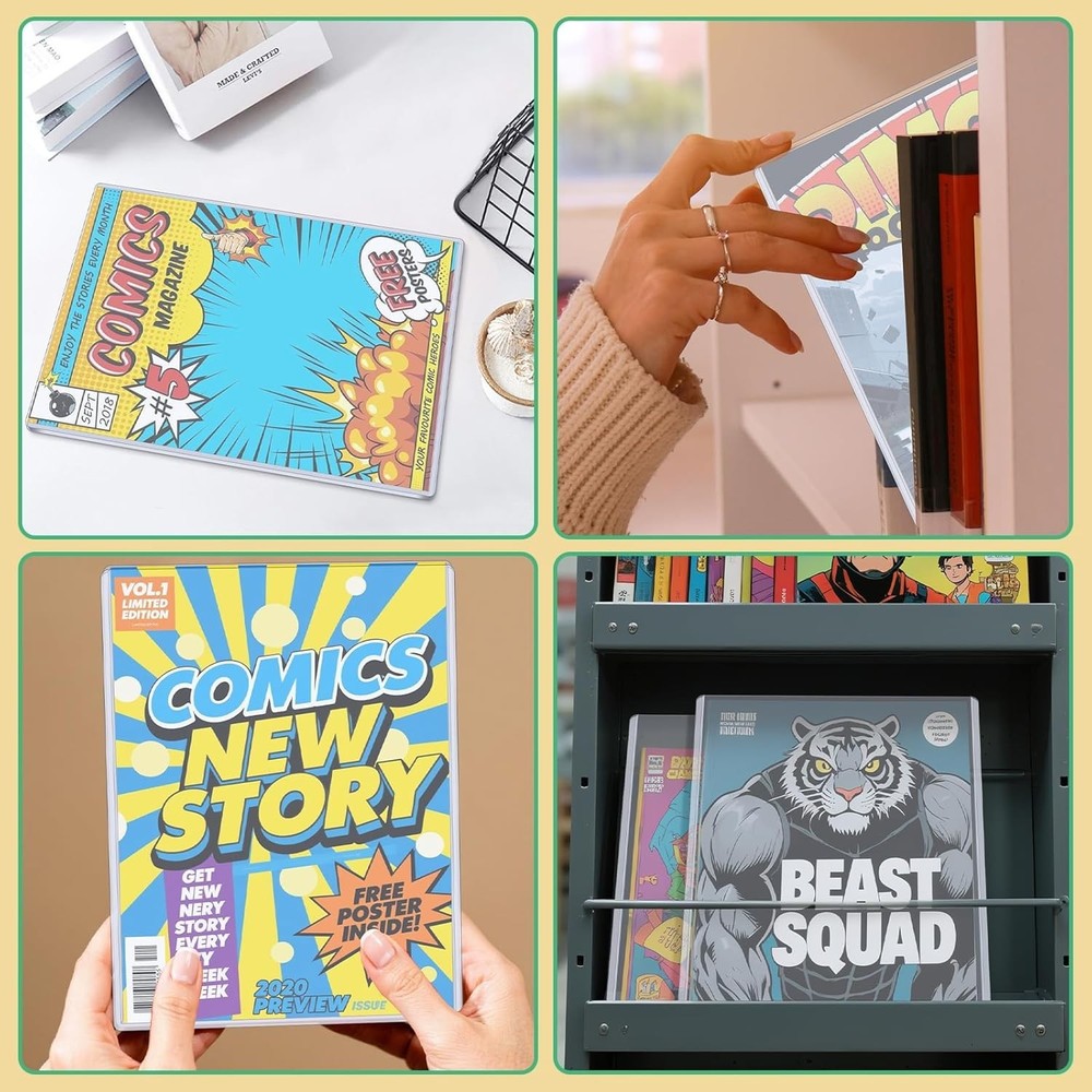 4 Pack Hard Plastic Comic Book Holders, Clear Comic Book Display Sleeves Prem...