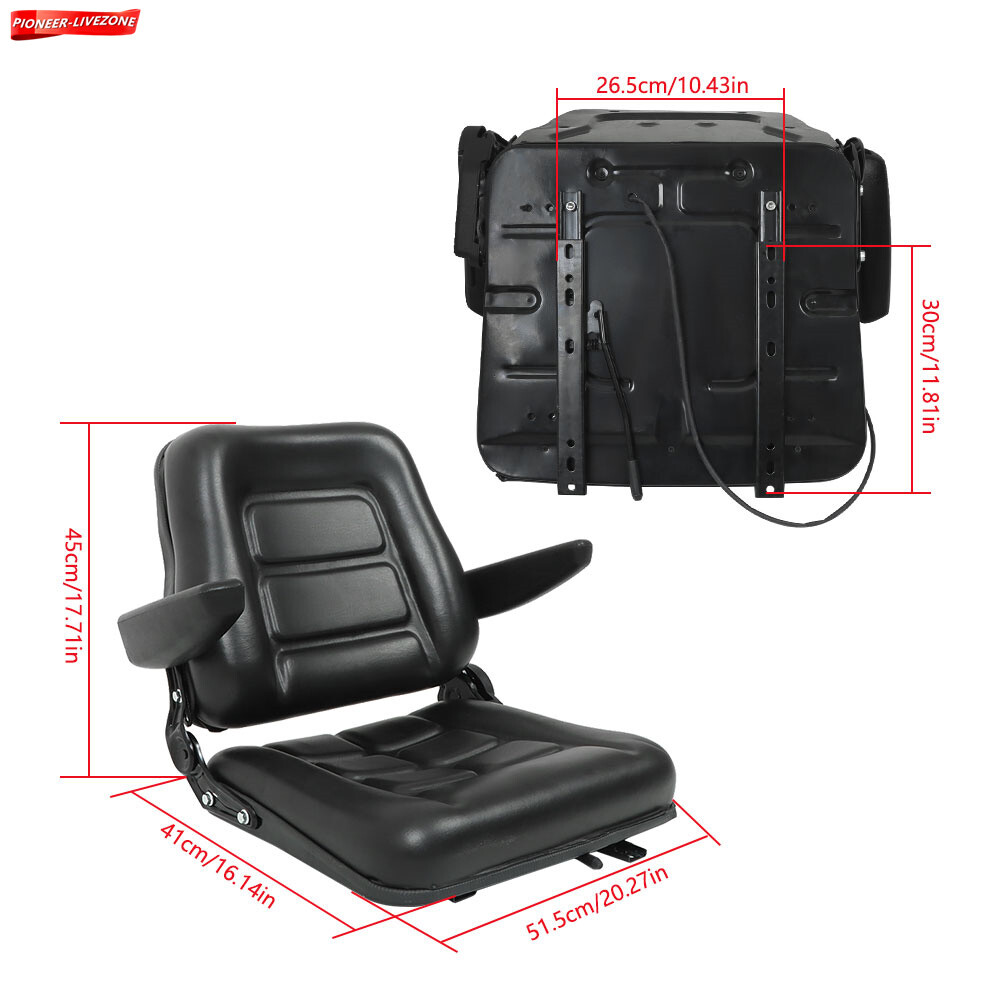Universal Forklift Seat PVC Tractor Seat Foldable Adjustable Back & Armrest