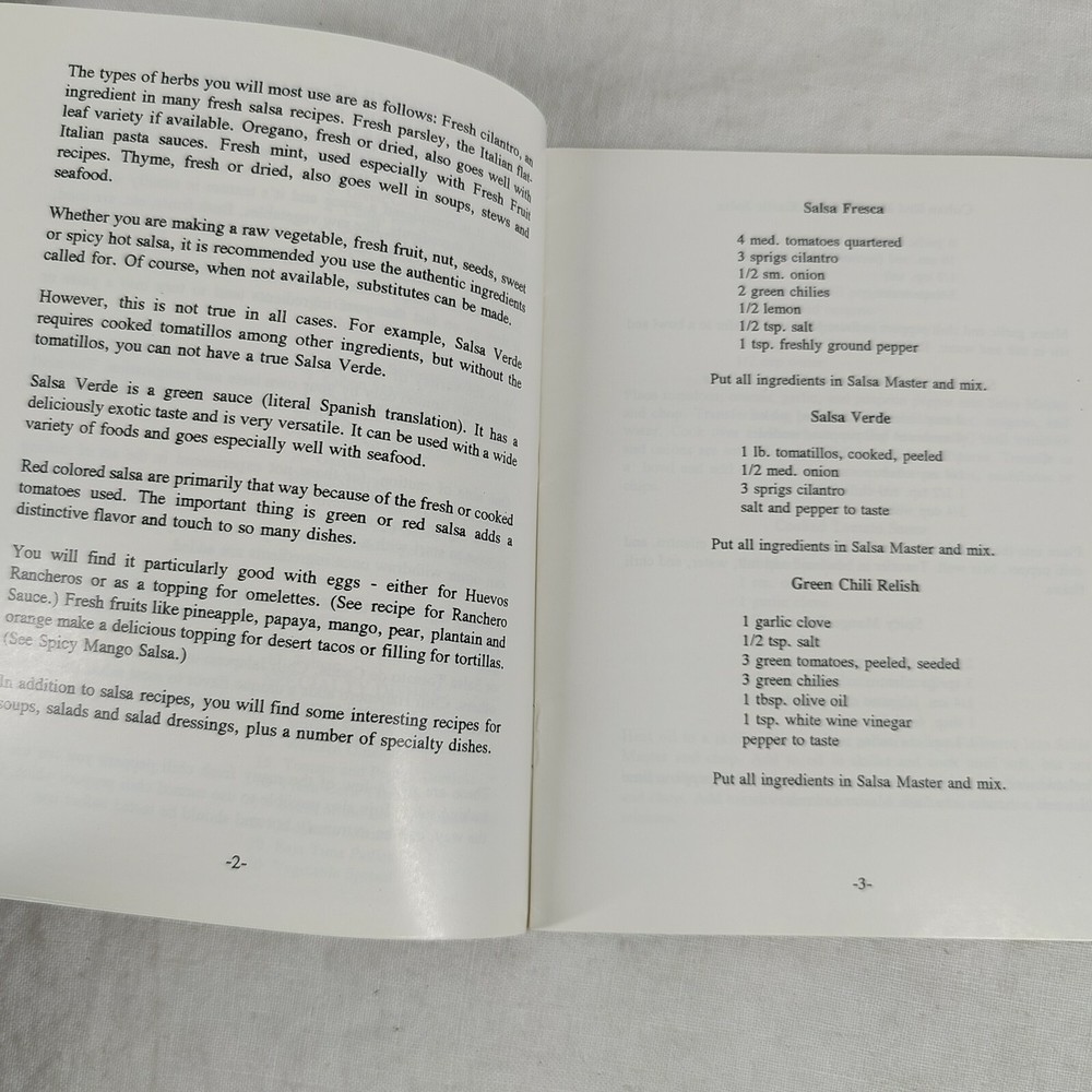 Salsa Master Salsa Maker Guide Recipe Book Booklet - Food Chopper & Processor