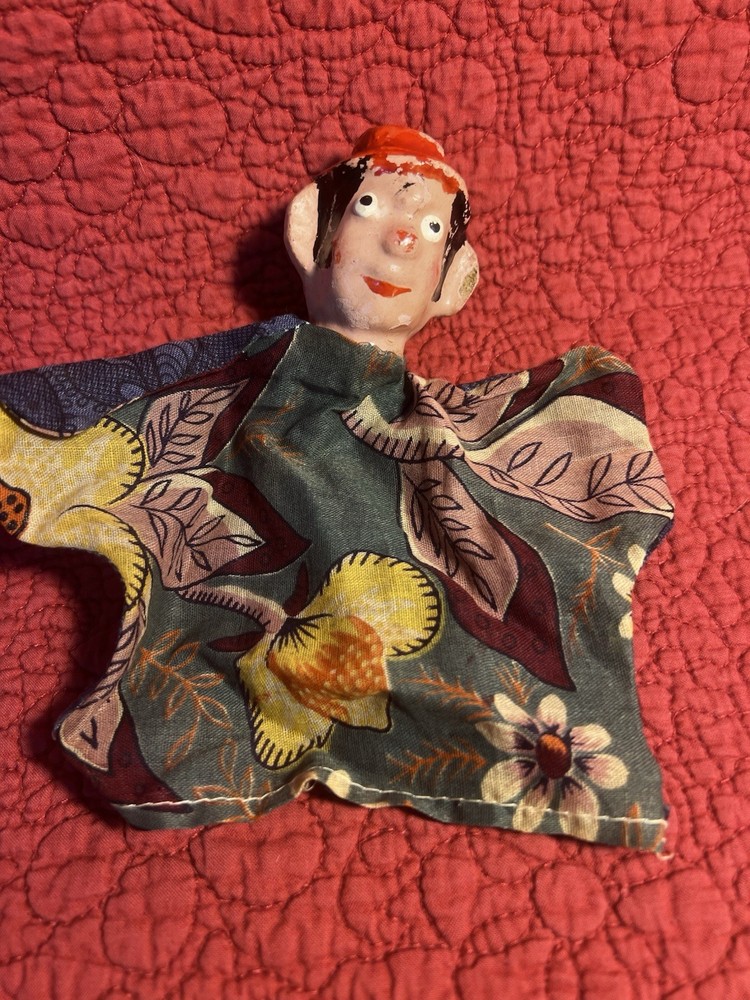 Vintage 6.5” Hand Puppet Composite Head Man W/ Hat