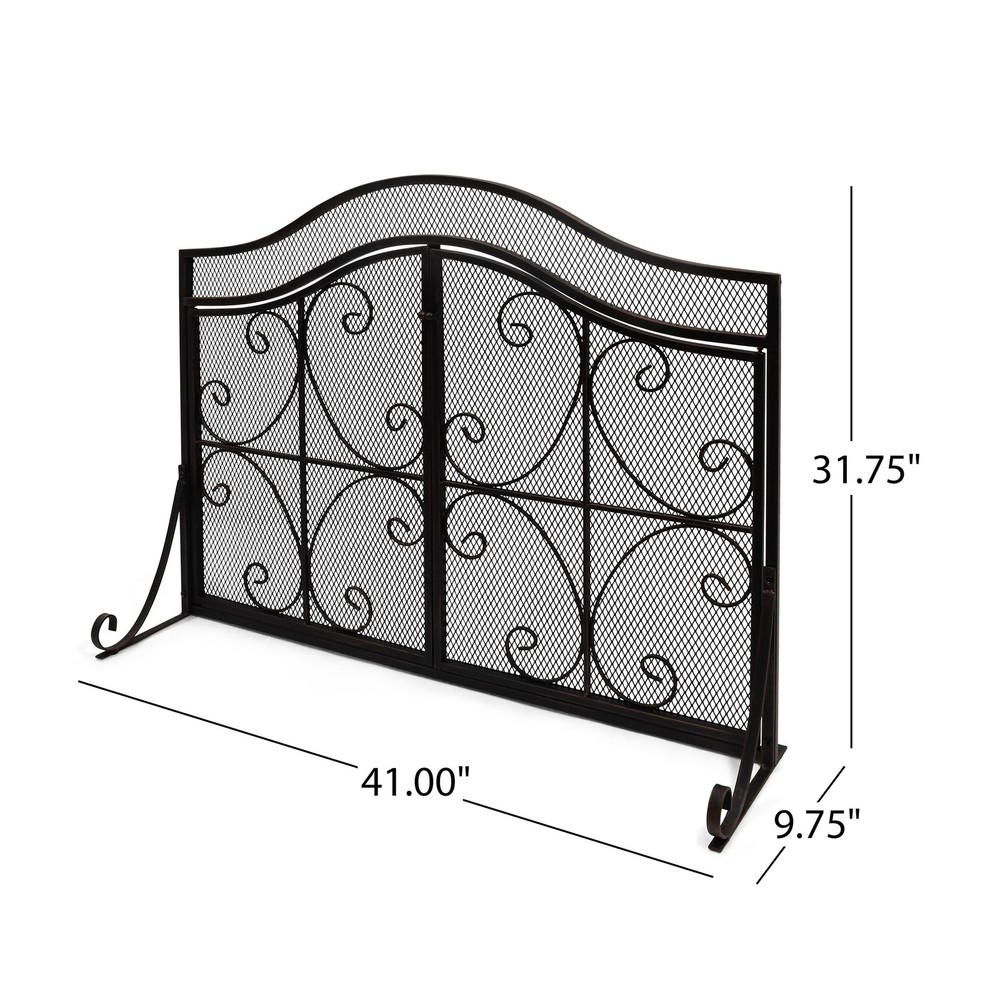 Vintage Fireplace Screen with Doors Traditional Scroll Metal Single Panel Screen
