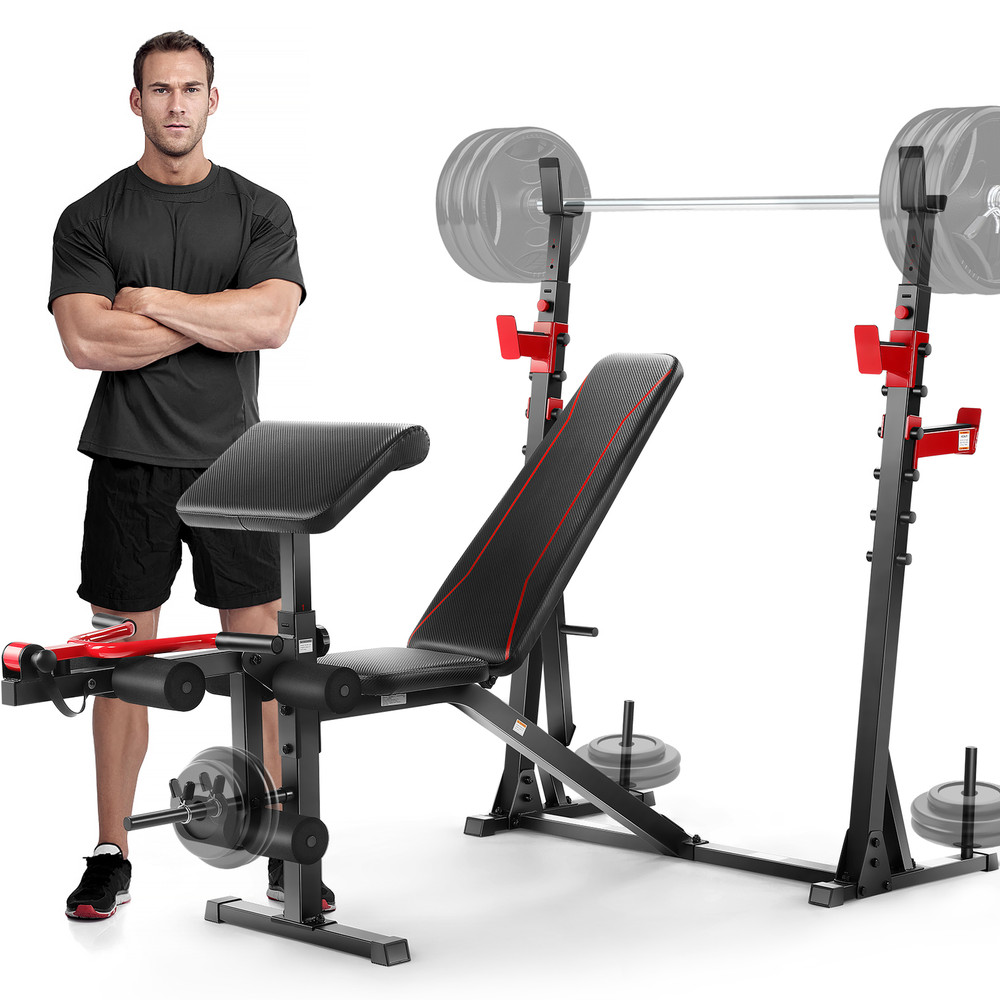 Adjustable 900LBS Weight Bench Set with Squat Rack & Leg Extension