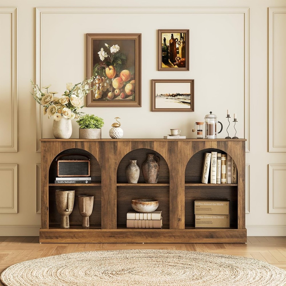 63" Modern Console Sofa Table W/ 3-Tier Storage Wooden Rectangular Foyer Table