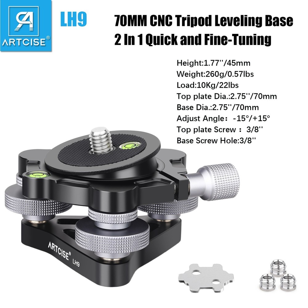 CNC Tripod Leveling Base Camera Leveler ∅70mm Adjusting Tripod Head Load 22Lbs