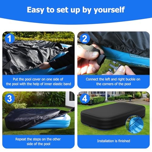 Rectangular Pool Cover for Inflatable Pool, Fits Blow Up Pool Size 120" L x