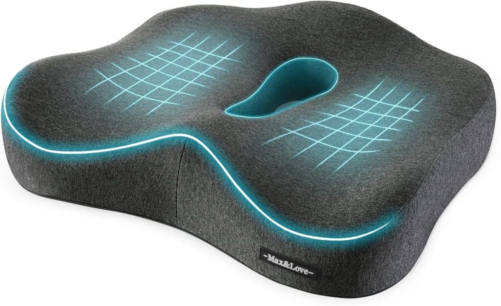 Dark Gray Memory Foam Chair Cushion, Sciatica Relief
