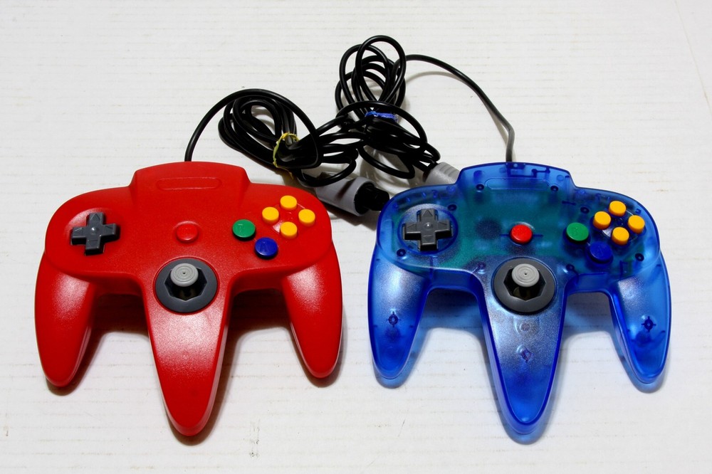 Pair Nintendo 64 Gaming Controllers Red & Blue Pre-Owned Tested Working