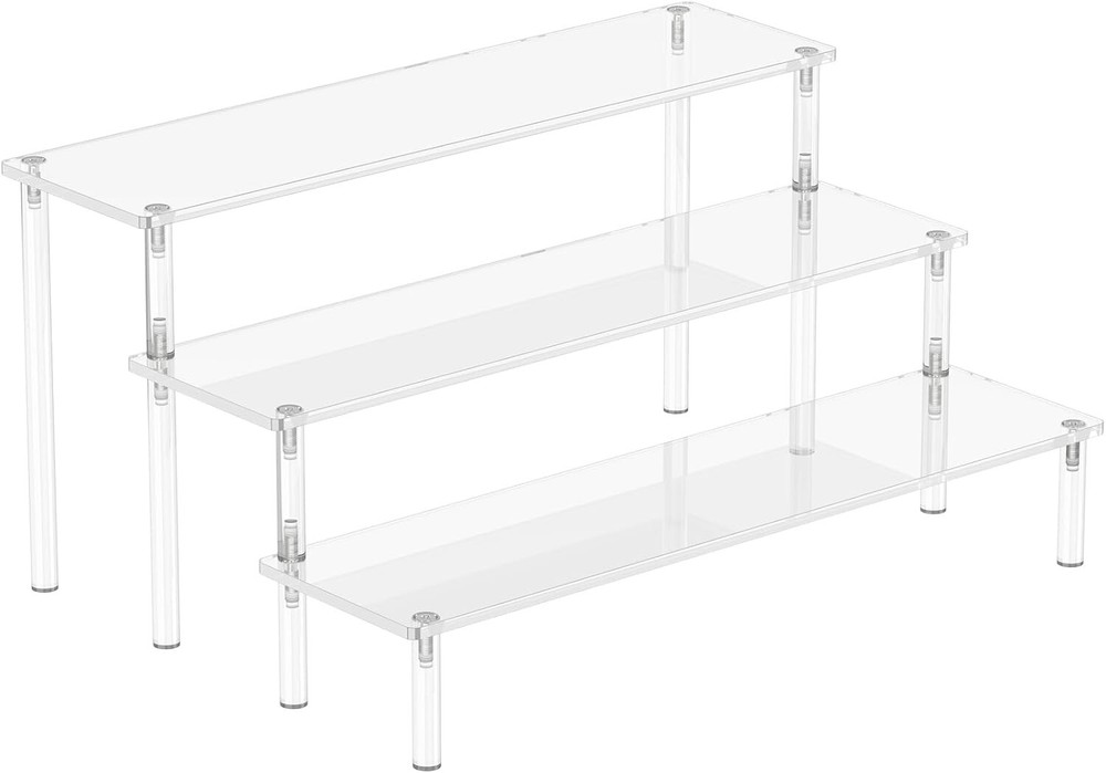 Acrylic Display Risers, 3 Tier Clear Perfume Organizer Stand, Large Shelf Riser
