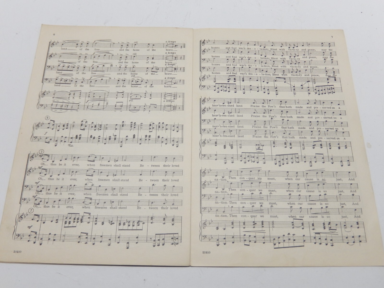 RARE ORIGINAL 1909 STAR SPANGLED BANNER 5 VERSE 4 PART CHORUS SHEET MUSIC SCORE