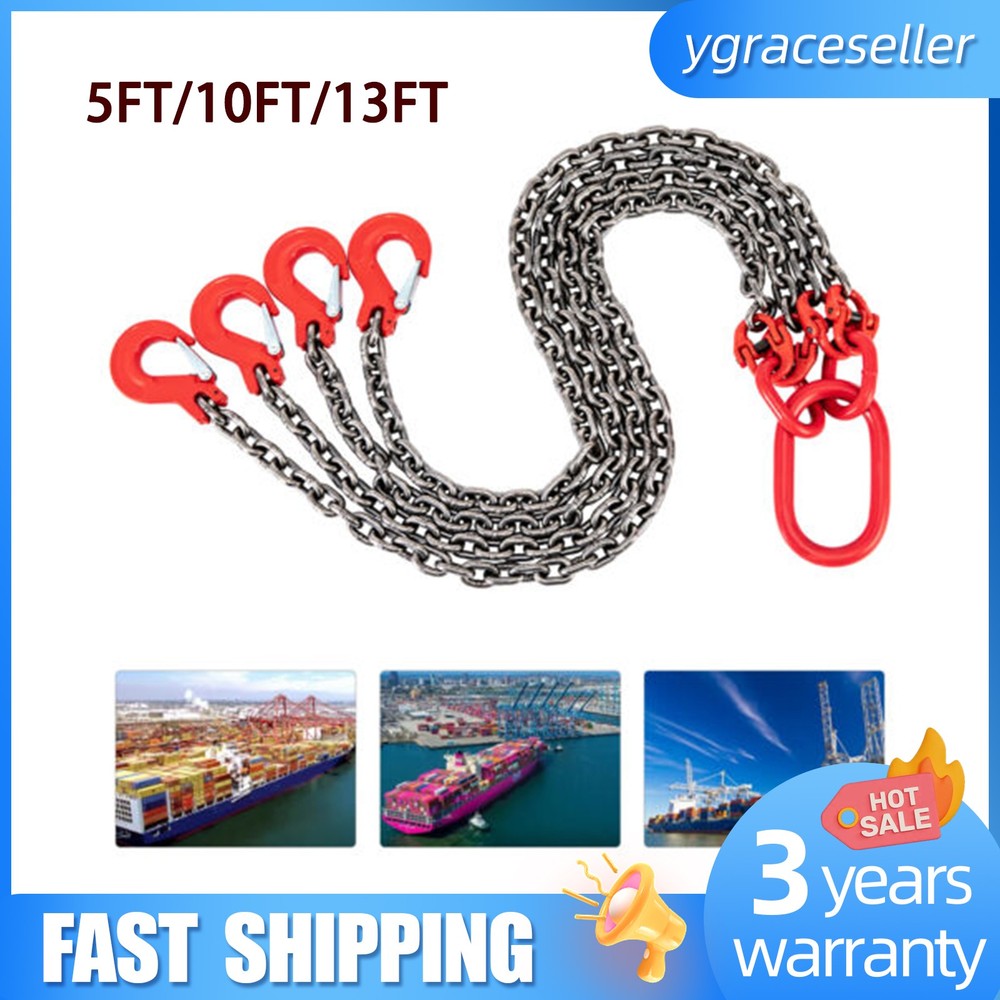 5T Chain Sling Mining Lifting Moving Link Hoisting Crane Self-locking Hook 10FT