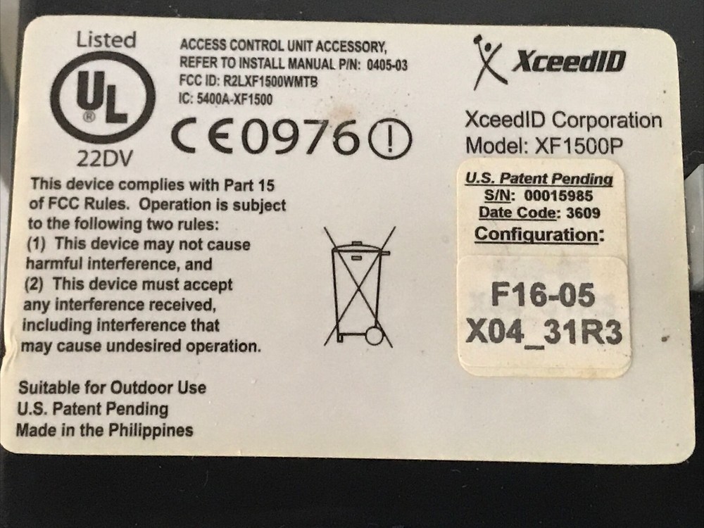 XceedID XF1500P Access Control Unit Accessory Black Wall Mount Card Reader