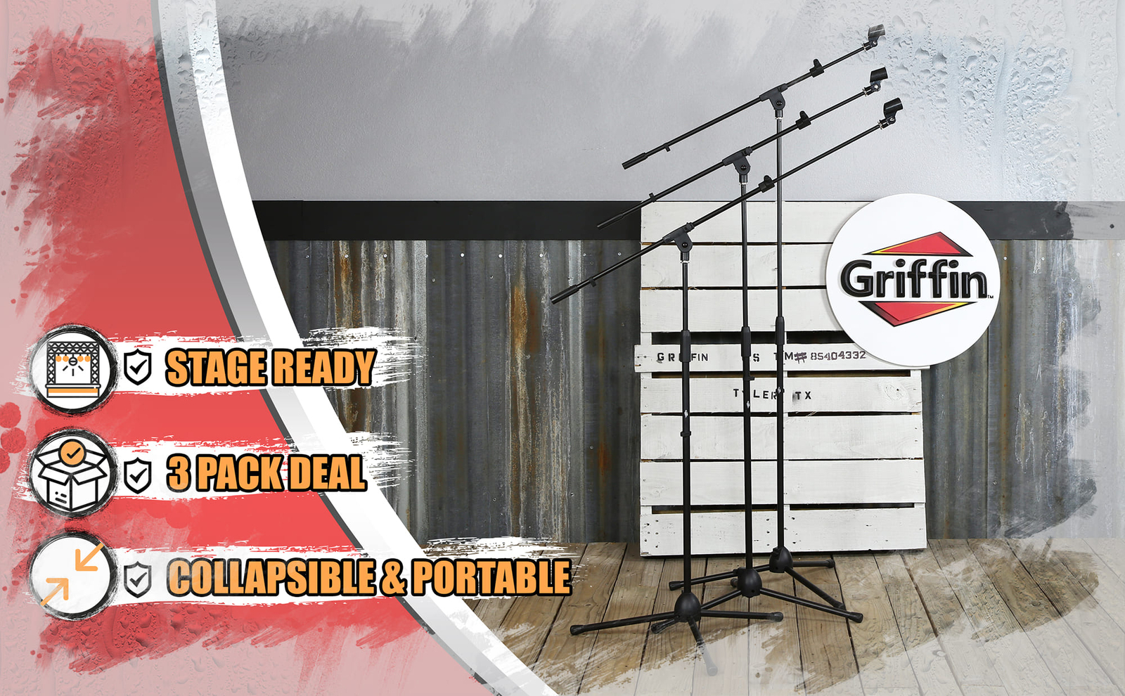 Microphone Boom Stand 3 PACK - GRIFFIN Telescoping Boom Tripod Studio Stage Mic