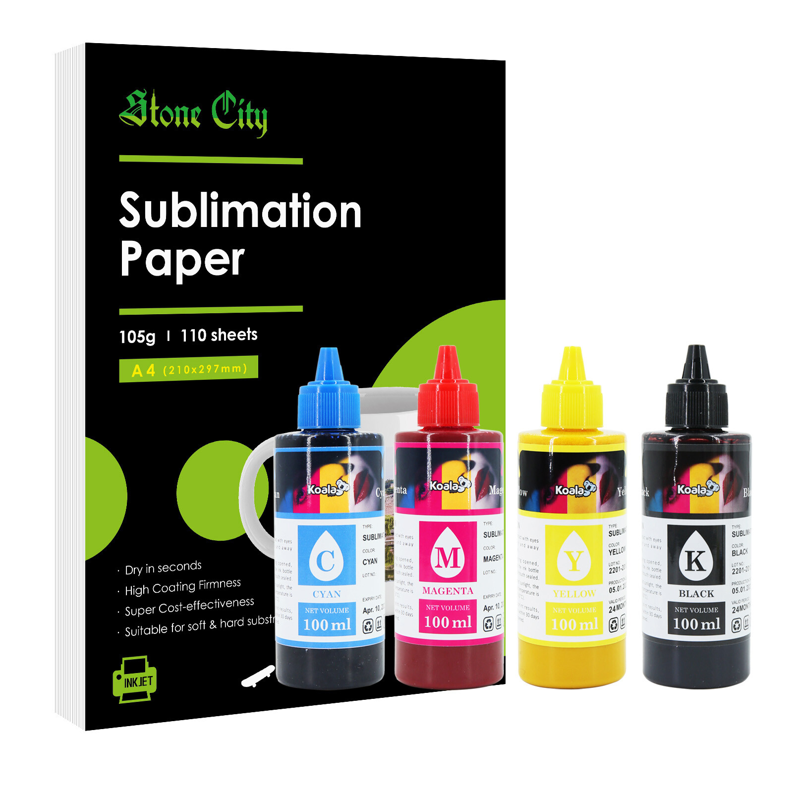 Bundle 110 Sheets Sublimation Paper A4 8.3x11.7 + Sublimation Ink Epson Printer