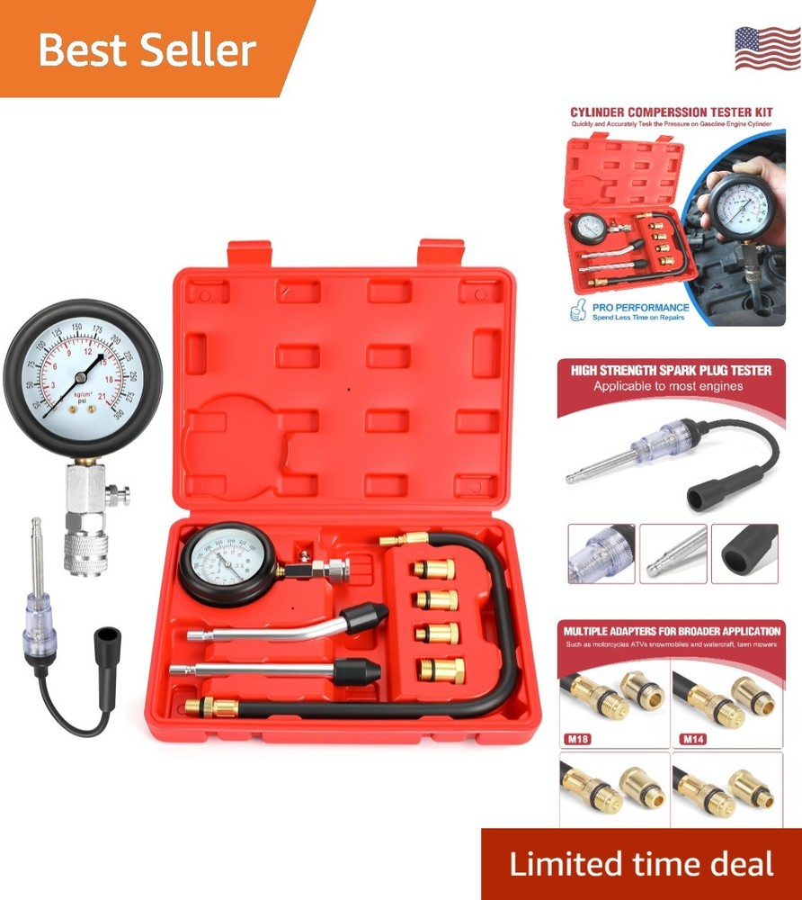 Versatile 9pcs Compression Tester & Spark Plug Tool - 300PSI for Auto/Motorcycle