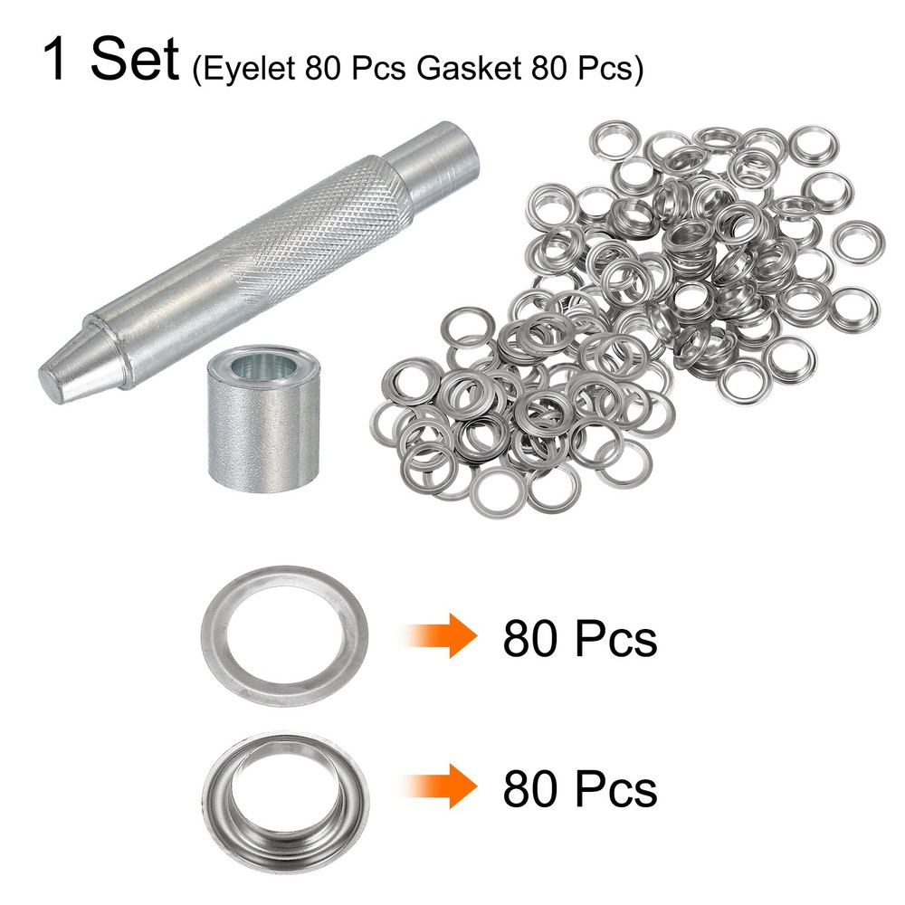 80Set Grommets Eyelets Kit 12mm Copper Eyelets with Setting Tool Silver