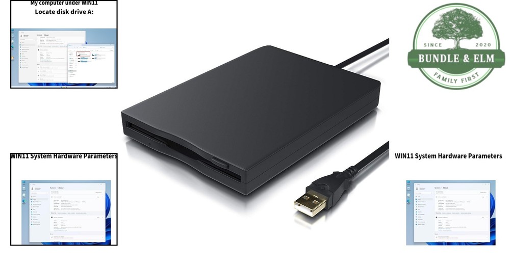 USB Floppy Drive External 3.5-inch Portable Data Reader for Windows PCs