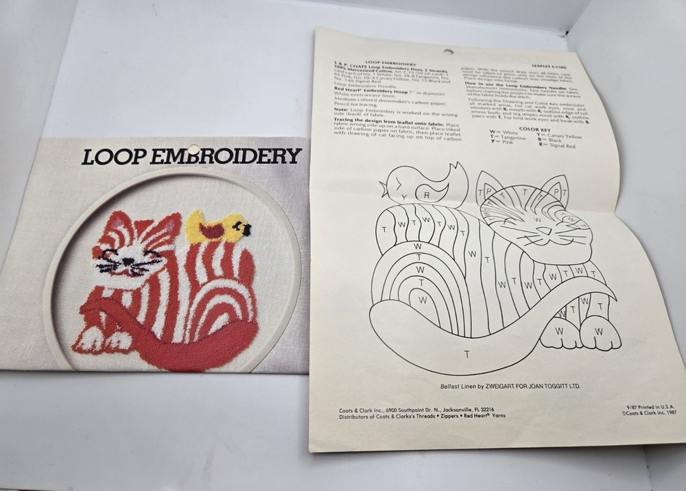 Loop Embroidery Pattern Coats And Clark 1987 Cat And Bird Pattern Unused