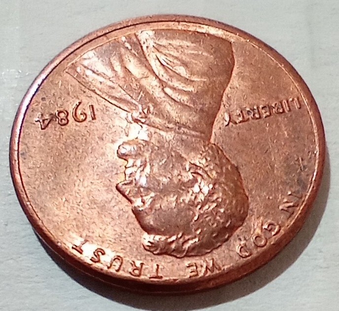 One Cent 1984 Coin MAD Misaligned Die Obverse Error Grease Strike Reverse
