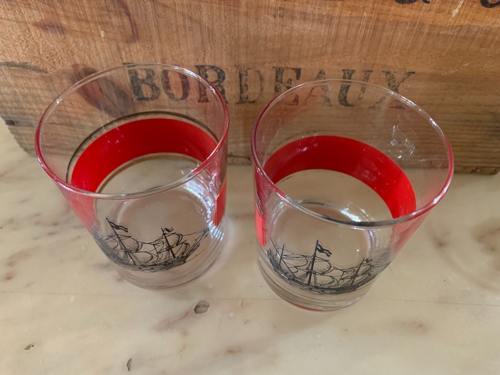 2x VINTAGE SAILING ADVERTISING GLASSES
