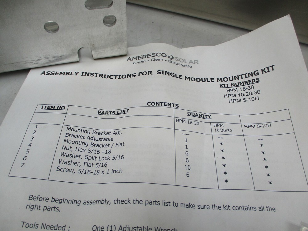 Ameresco Solar Panel Mounting Bracket hpm 18-30