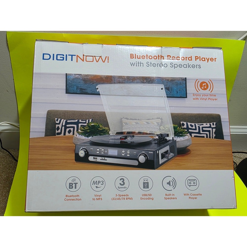 DIGITNOW Bluetooth Record Player – 3-Speed Turntable with Built-in Speakers