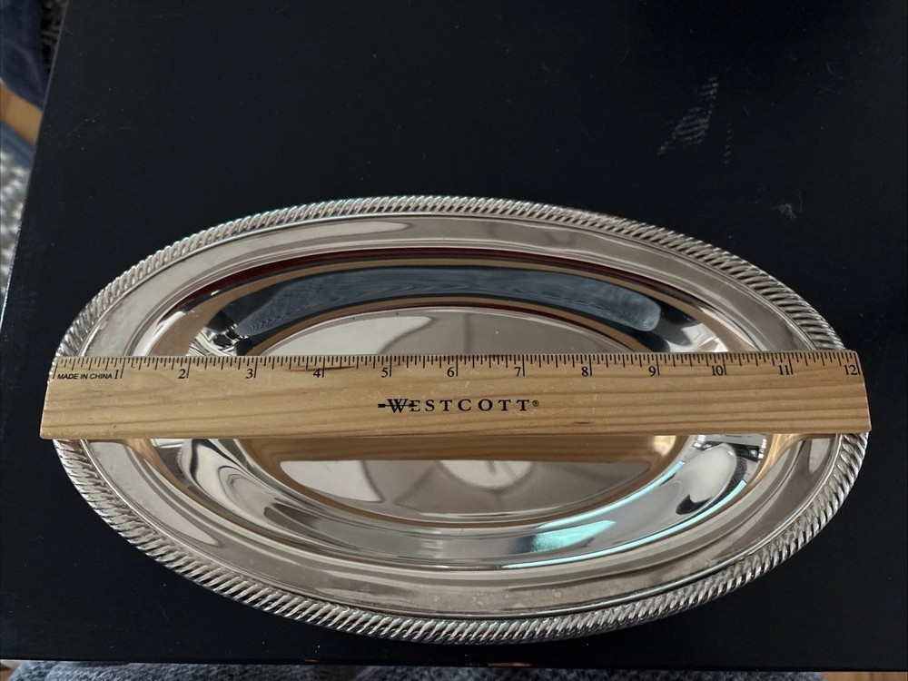 Unbranded Silver Plated Oval Platter Serving Tray with Rope Edge 12”