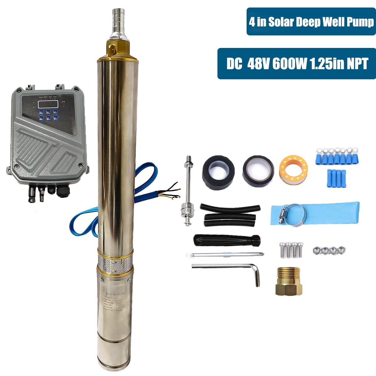 4" 600W Solar Pump Submersible Pump Bore Deep Well Pump+MPPT Controller DC 48V