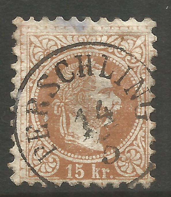 📯 OSBURGH – AUSTRIA. 15kr USED PERSCHLING POSTMARK.