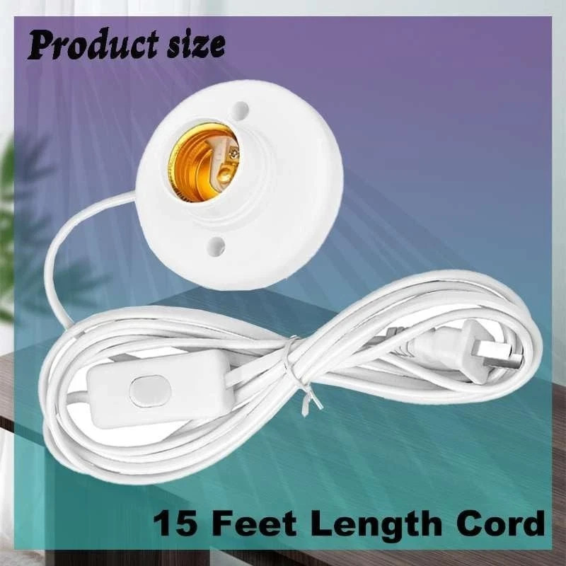 15 FT Light Bulb Base with Cord E26/E27 Light Socket with On/Off Switch, 110V-25