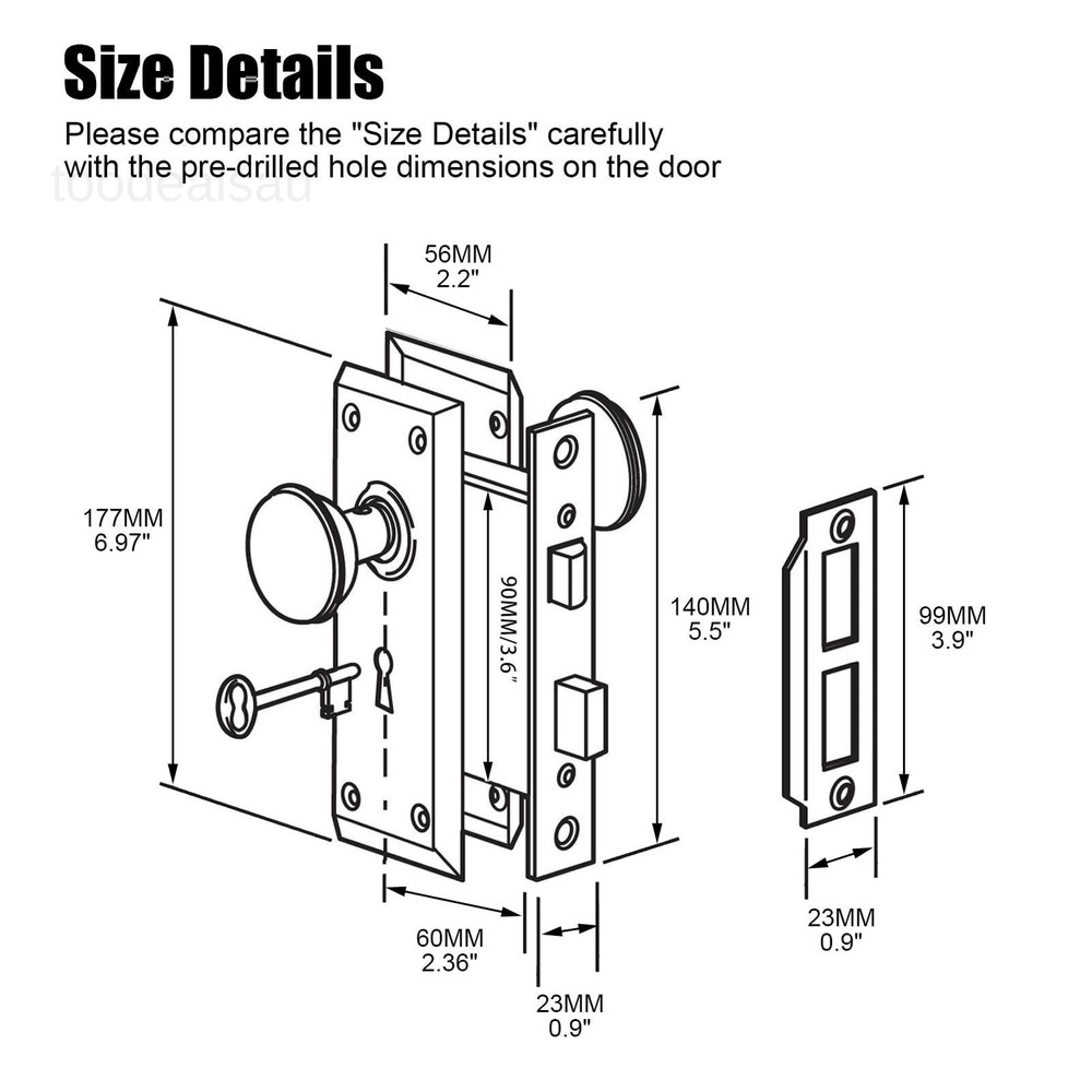 Mortise Lock Set for Interior 1 Pack, Antique Brass