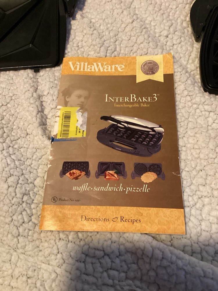 Villaware Inter Bake 3 Interchangeable Baker Waffle Sandwich Pizzelle Maker