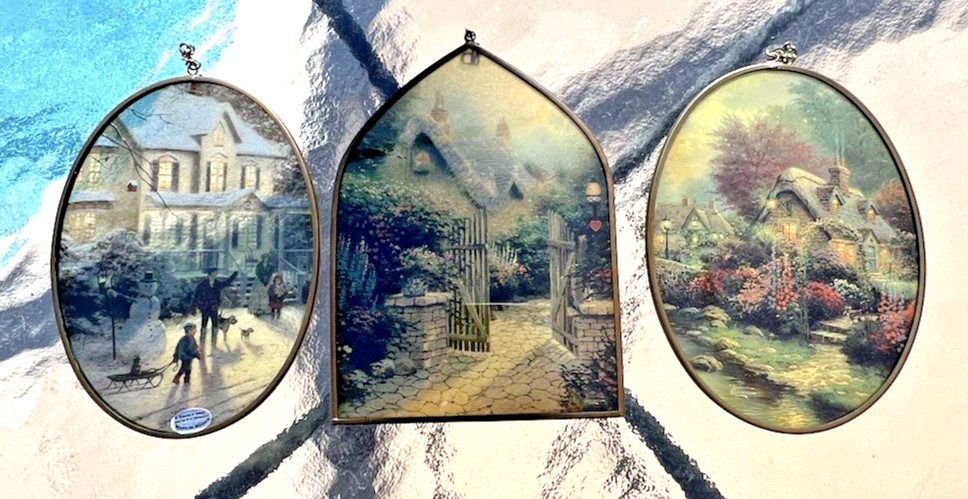 3 Different Thomas Kinkade Glass Suncatcher