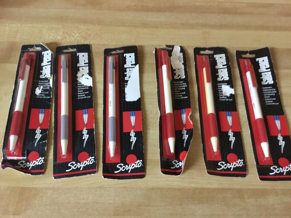 6 Vintage (1990) Scripto Saba Mechanical Pencils  (sealed)  Imperfect Packaging