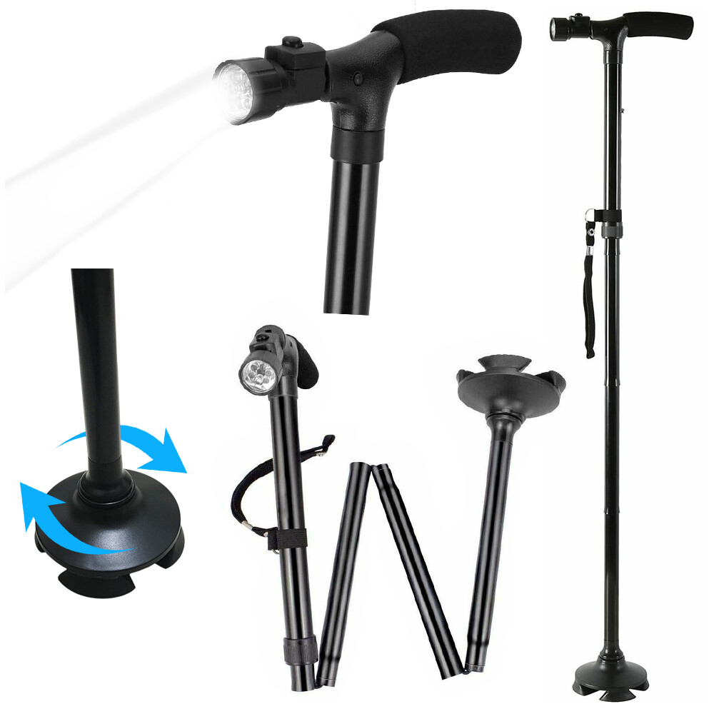 2Pcs Lightweight Collapsible LED Walking Stick Folding Adjustable Walking Cane