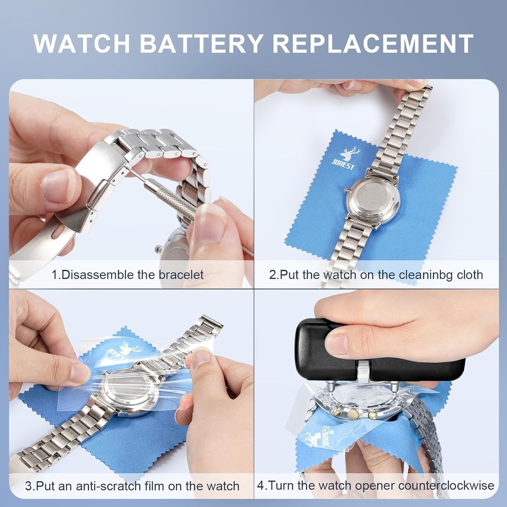 JOREST Watch Battery Replacement Tool Kit, Back Removal, Adjustable...