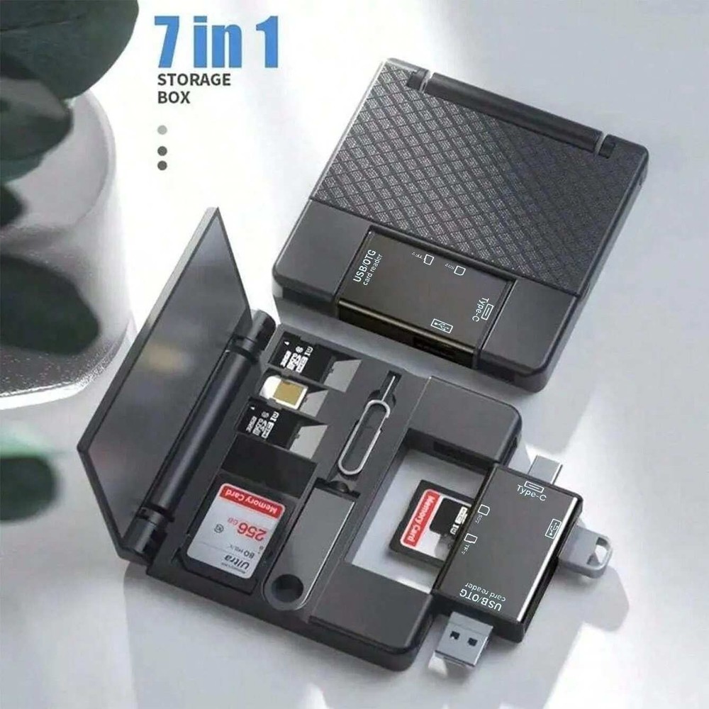 7 in 1 Multifunctional Card Reader Storage Box Card Case OTG Adapter