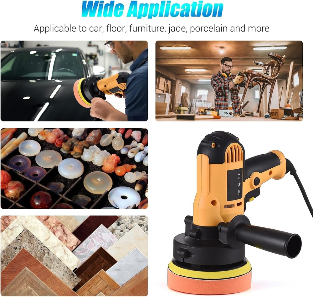 800W Multi-Function Car Polisher Buffer Sander Machine Waxing with Sponge Pads