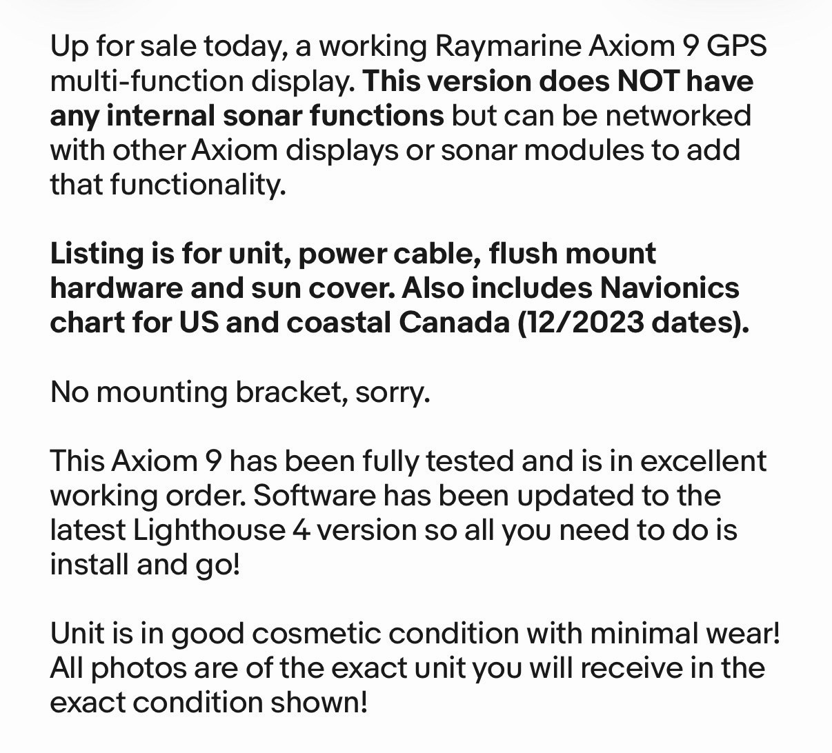 Raymarine Axiom 9 GPS Chartplotter Multifunction Display- Tested & Warranty