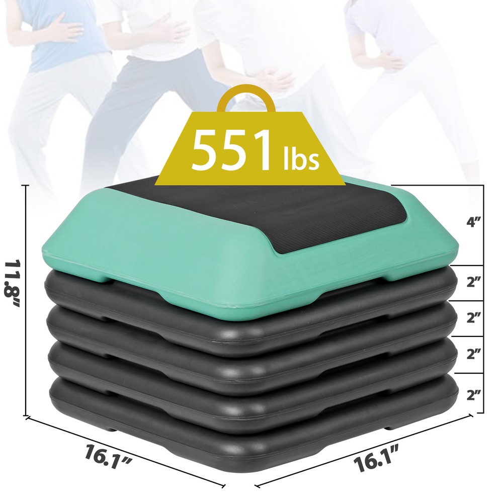 16"x16" Adjustable Step Aerobic Stepper Platform 4"-12" Exercise Workout Green