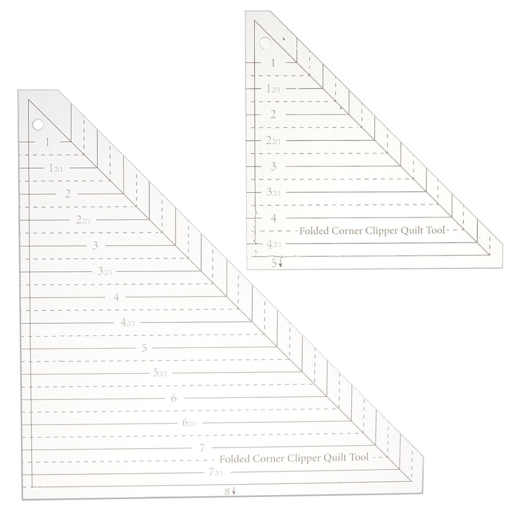 2 Pcs Acrylic Folded Corner Clipper Quilt Tool 45 Degree Triangle Ruler Transpar