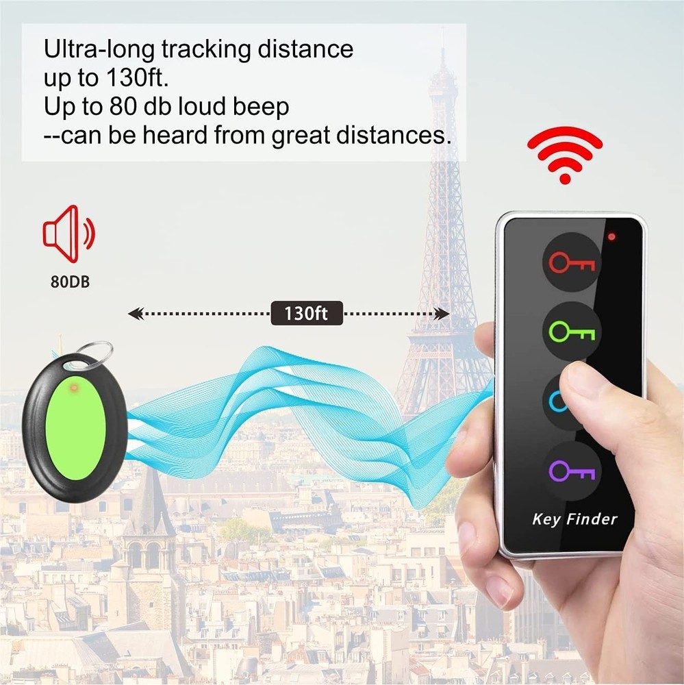 Key Finder, 80dB+ RF Item Locator Tags with 131ft. Working Range, Wireless Re...