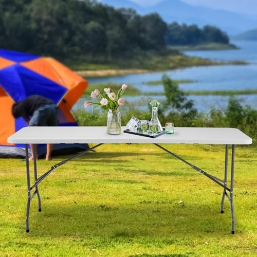 4 Feet Folding Picnic Table, Plastic Table with Carrying Handle, 4 FT White