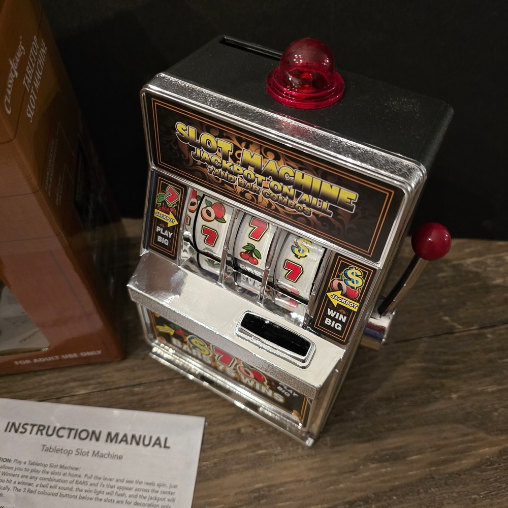 Tabletop Slot Machine Mini Accepts Coins Bars, Cherry, 7, Tiny TESTED W/ VIDEO