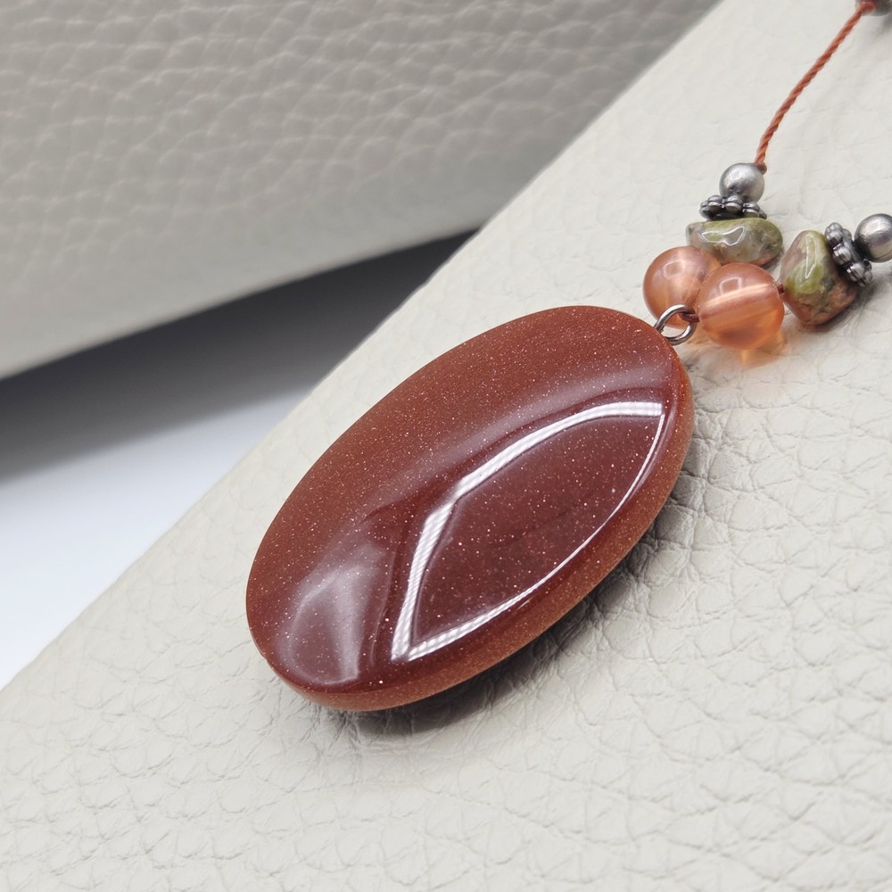 Goldstone Statement Pendant Necklace Earring Set Sparkle Beaded Boho
