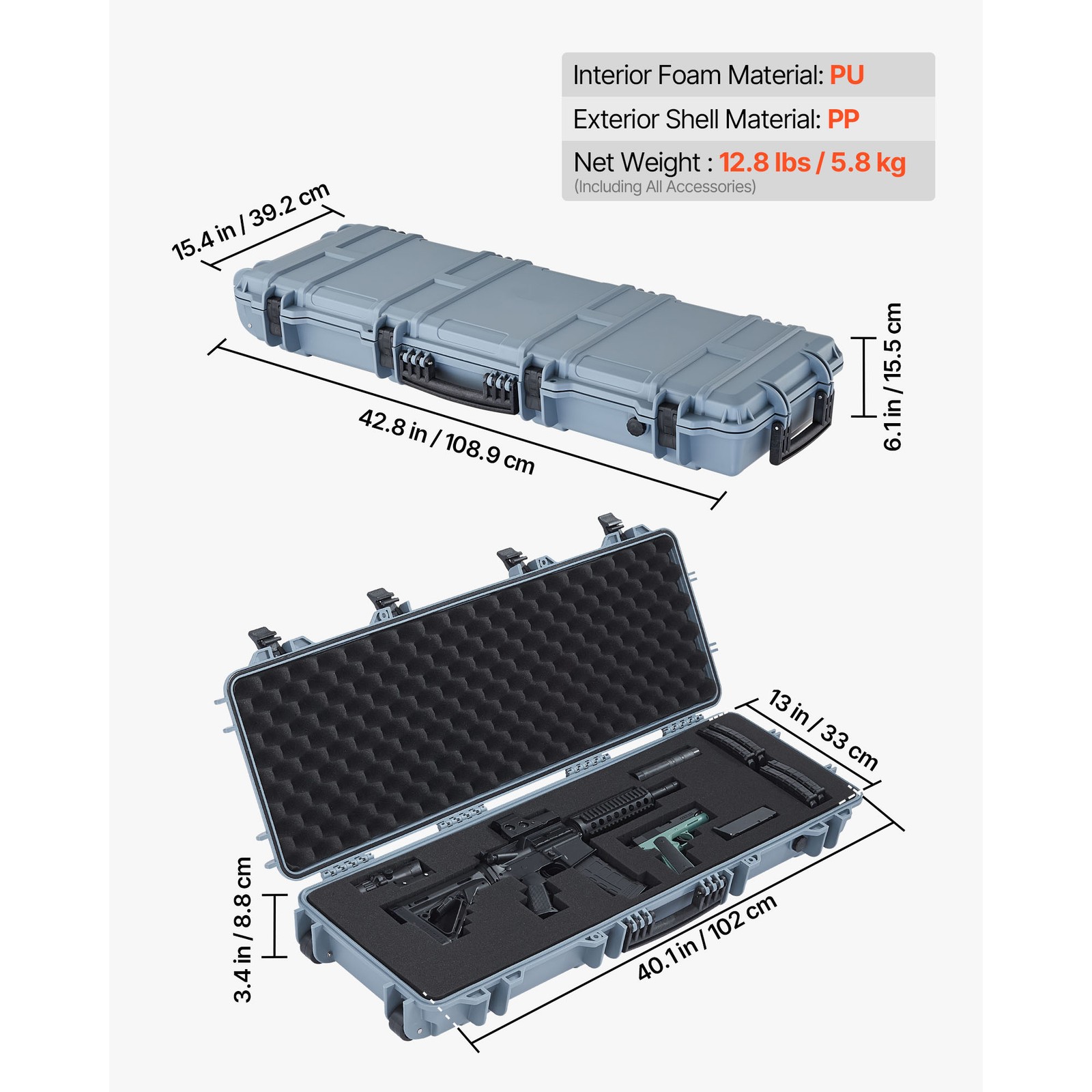 Uimoso Durable Hard Rifle Case with Waterproof Design &Customizable Foam Inserts