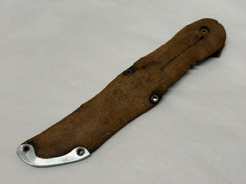 USA Schrade 165 Old Timer Fixed Blade Hunting Knife Missing Emblem w Sheath