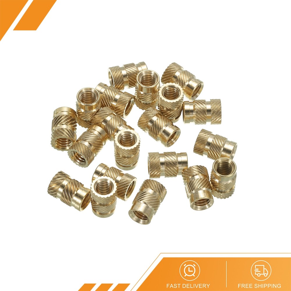 20 x M6 Threaded Inserts Metric Knurled Nuts Brass Heat-Set Inserts