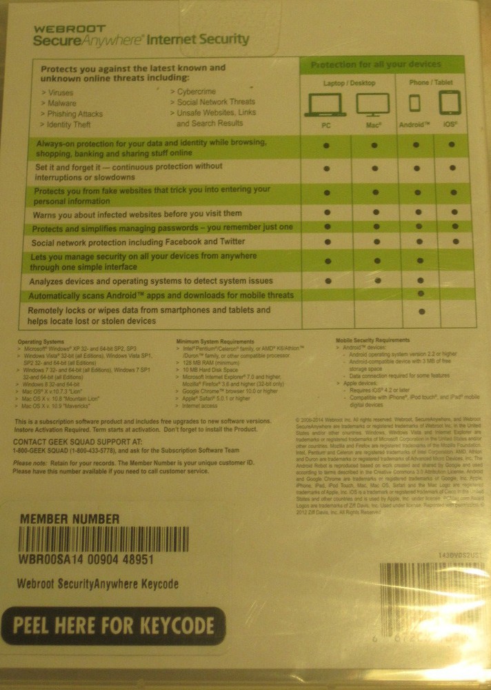 Webroot Secure Anywhere Anti Virus PC MAC Mobile Android IOS NEW SEALED