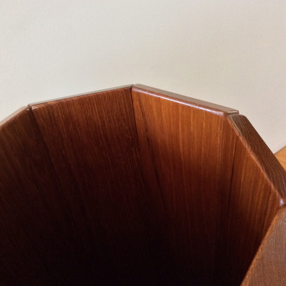 Danish Modern Mid Century Solid Teak Octagon Panel “Umbrella” Stand With Glass